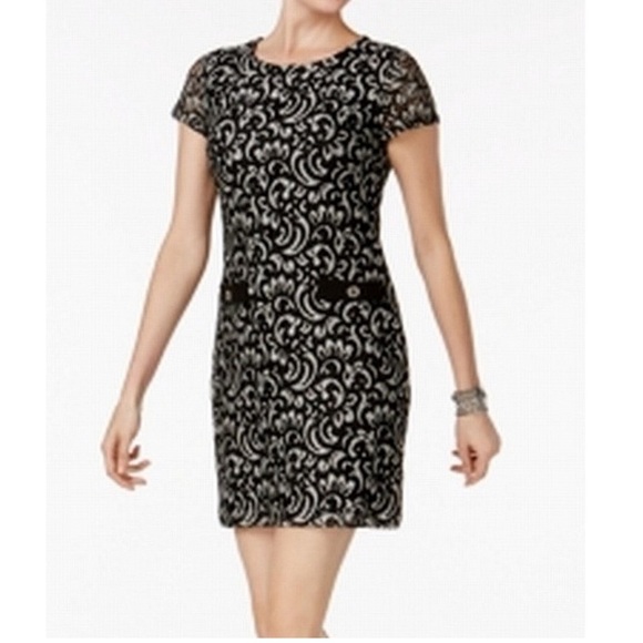 Tommy Hilfiger black lace overlay and off-white Damask sheath dress 12 - Picture 1 of 14